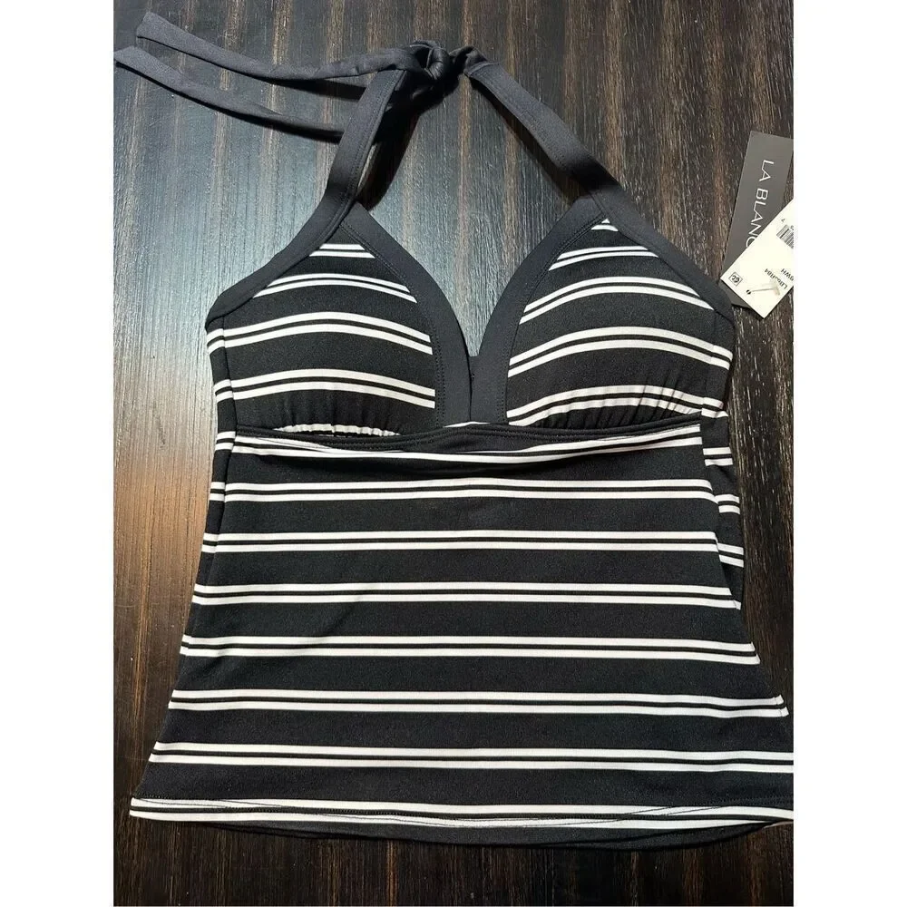 La Blanca NWT set size 4 tankini top & black bottoms striped black and white